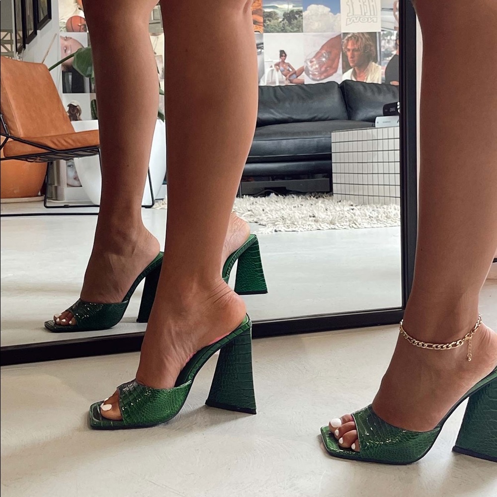 Green croc heel